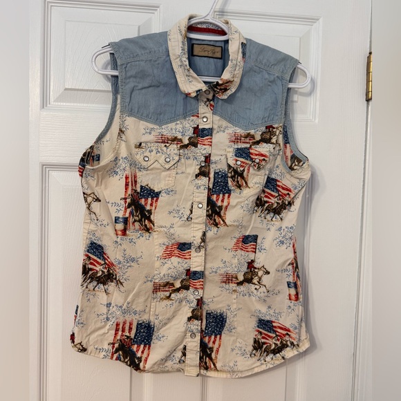 Legacy Falls For Her Western Rodeo Cowgirl Sleeveless Top Size large - Picture 2 of 13